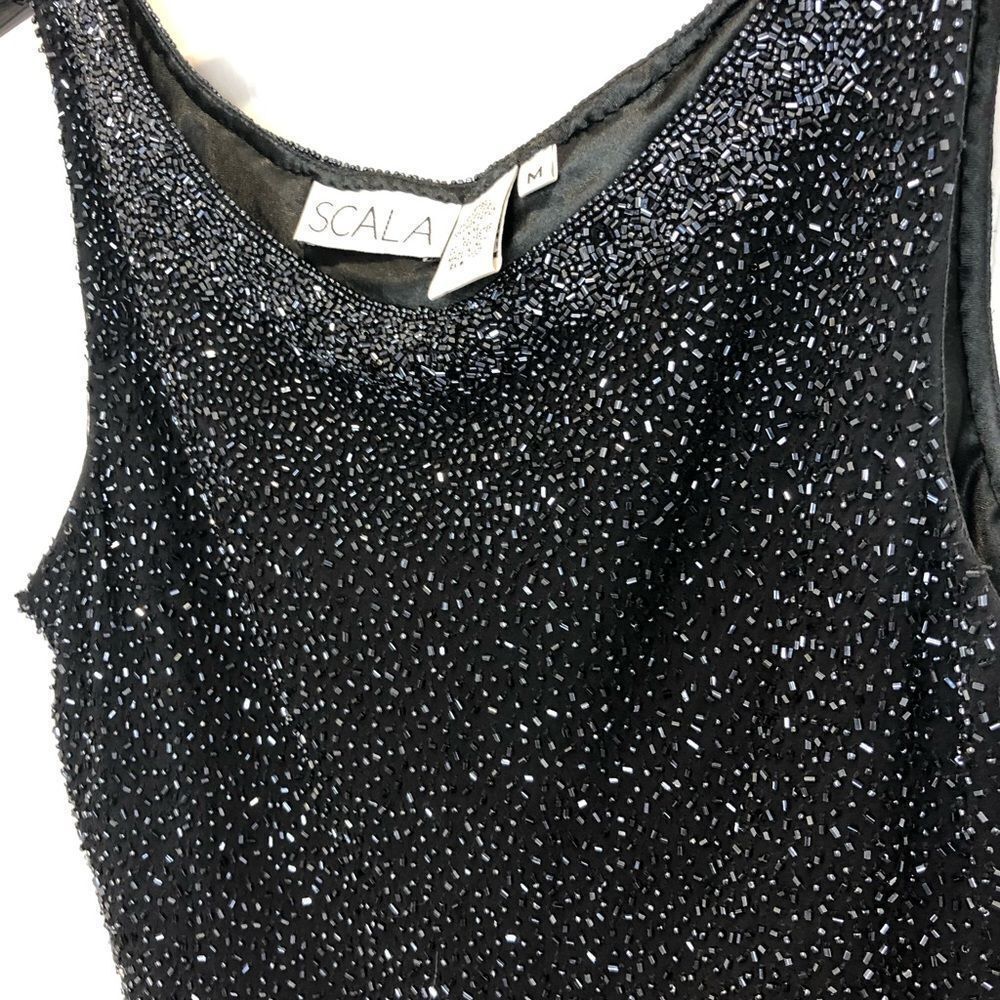Scala 100% silk black beaded tank top size medium - Picture 4 of 12